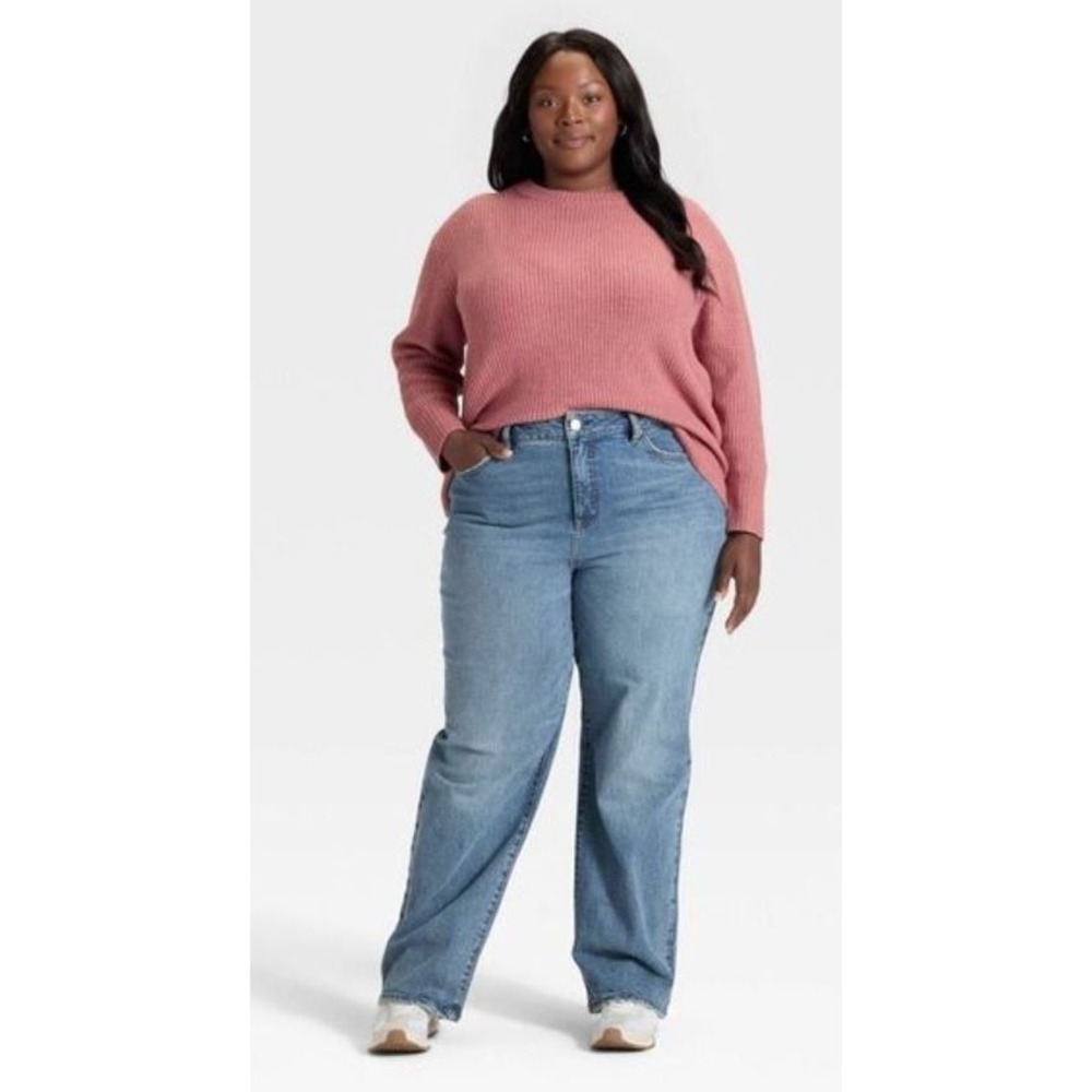 Ava & Viv Women's High-Rise Straight Leg Stretch Blue Jeans Medium Wash Size 26R